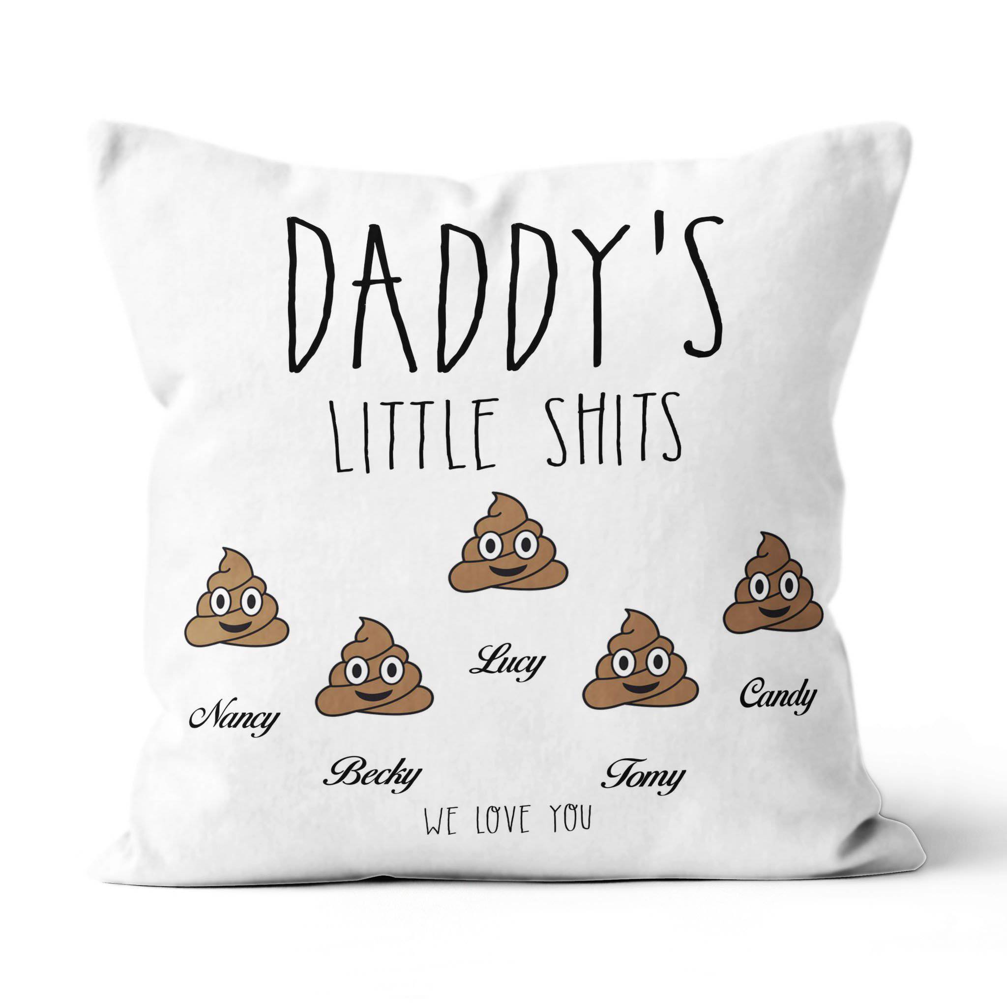 Custom Daddy’s Little Shits With Kids Name Linen Pillow-PersonalizedFury
