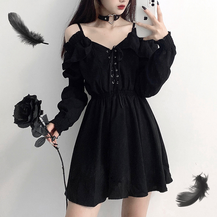 Women Dress Plus Size 4XL Lace Up Black Autumn 2020 Sexy High Waist Femme Dresses Off Shoulder Long Sleeve Gothic Clothes alx