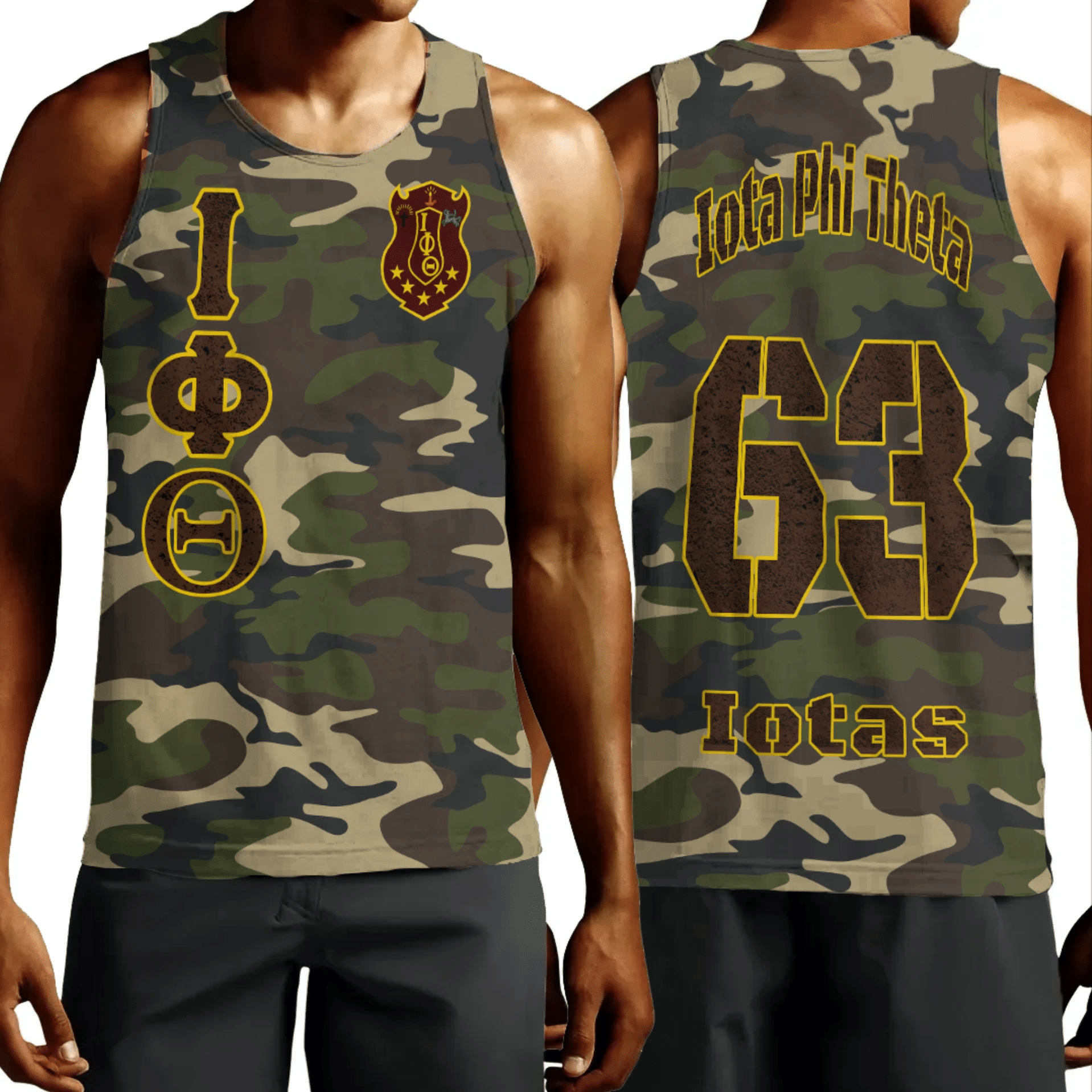 Fraternity Tank Top – Personalized Iota Phi Theta Camouflage Tank Top