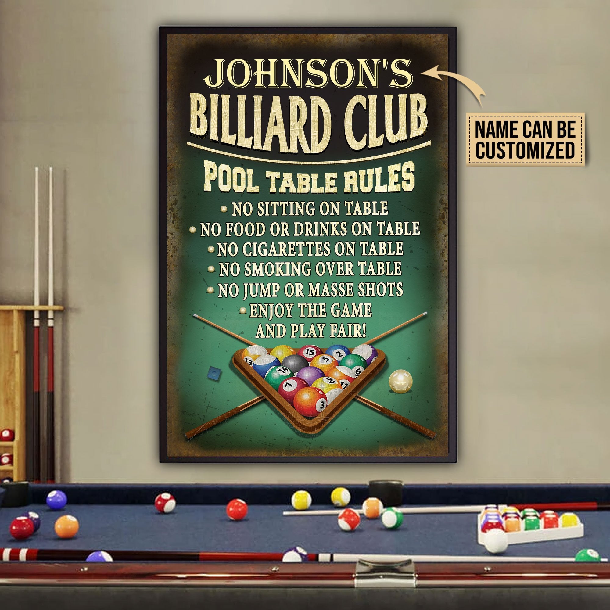 Aeticon Gifts Personalized Billiard Pool Table Rule Canvas Mom Dad Gift Home Decor