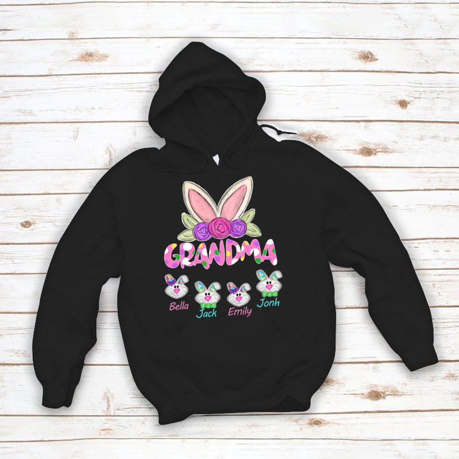 Personalized Grandma Bunny Cute With Grandkids Easter Hoodie