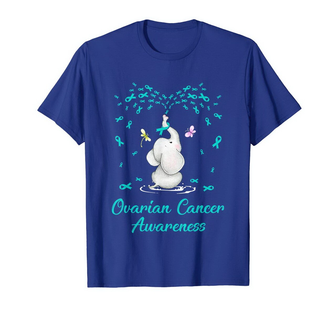 Elephant With Ribbon Ovarian Cancer Awareness Tshirt T-Shirt New