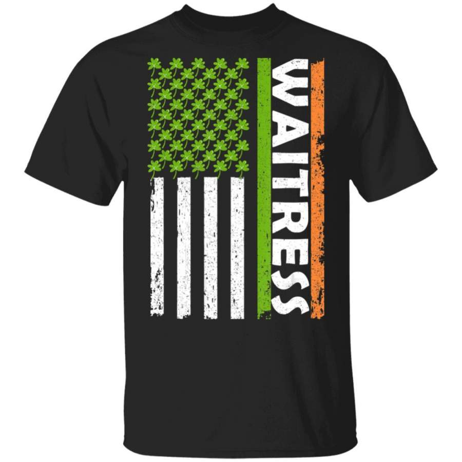 Vintage Irish Waitress American Flag St Patrick’s Day T Shirt Saint Paddys Patricks Tshirt Lucky Shirts Drink Green Beer Irish Gifts Funny Tee