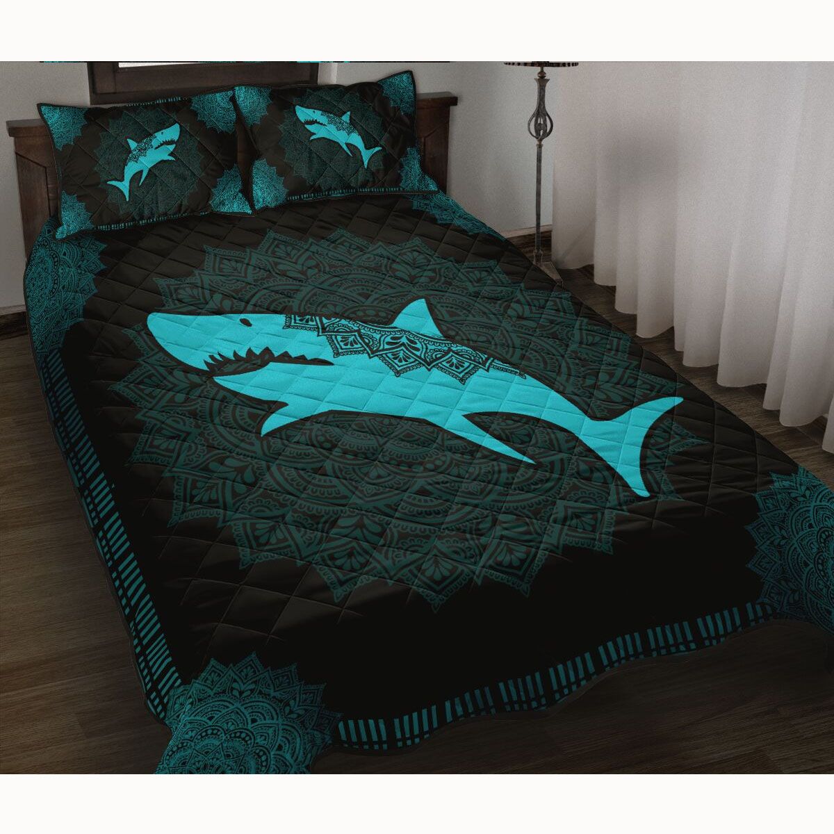 Blue Shark Mandala Quilt Bed Set Thhfs07042004