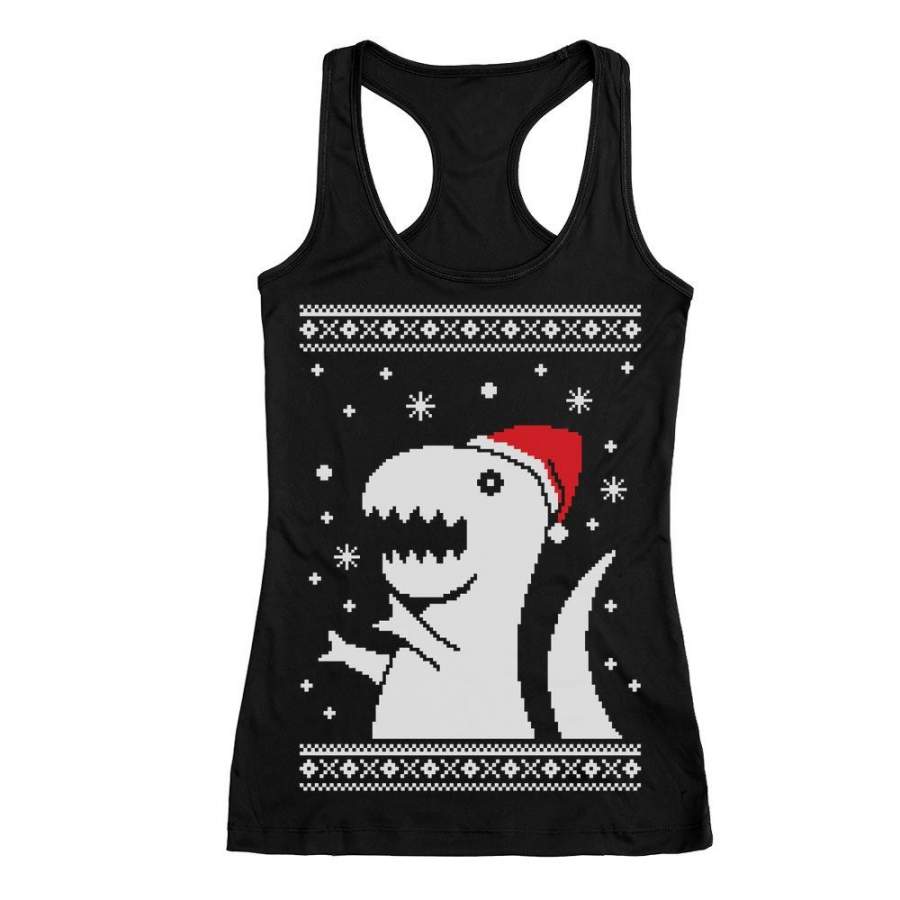 Ugly Christmas Sweater Big Trex Santa – Funny Xmas Racerback Tank Top