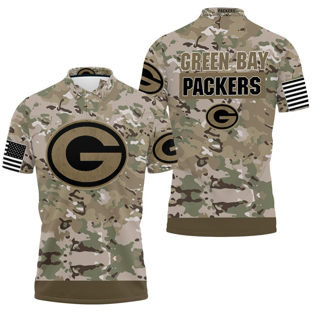 Green Bay Packers Camouflage Veteran 3D Polo Shirt, Jersey