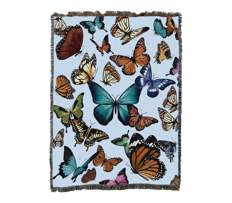 Butterflies In The Sky Vintage Retro Style Couch Sofa Blanket,  Woven Throw Blanket Home Decor