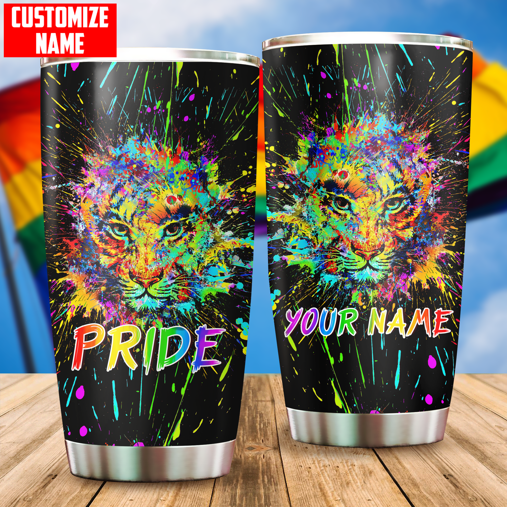 Tmarc Tee Personalized Lgbt Tiger Pride Splash Paint Black 3D Tumbler