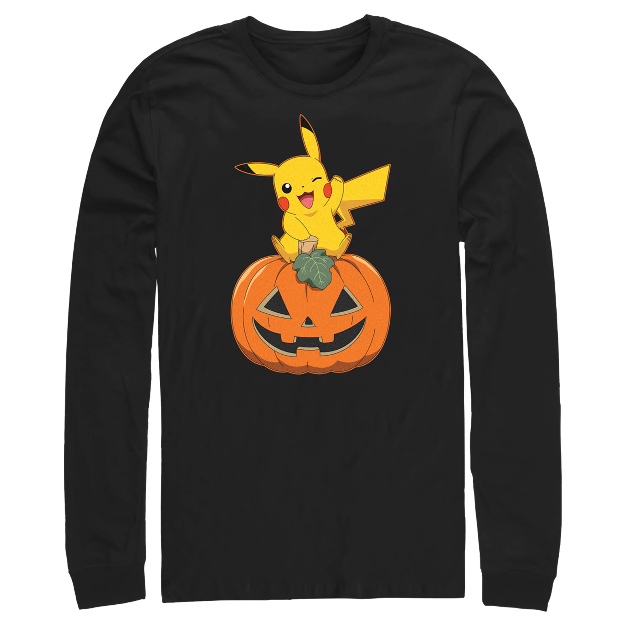 Men’S Pokemon Halloween Jack-O’-Lantern Pikachu Long Sleeve Shirt