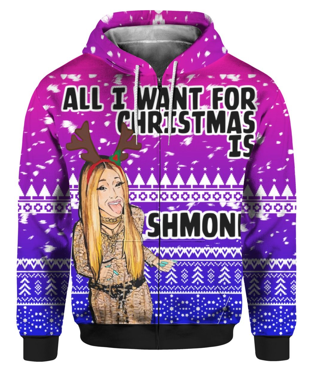 Cardi B All I Want for Christmas is Shmoney 3D Ugly Christmas Sweater Hoodie