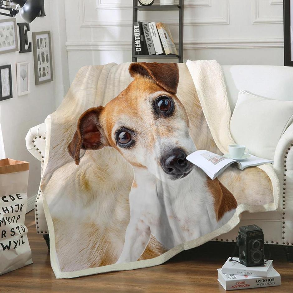 Jack Russell Terrier Dog Portrait Fur Printed Blanket