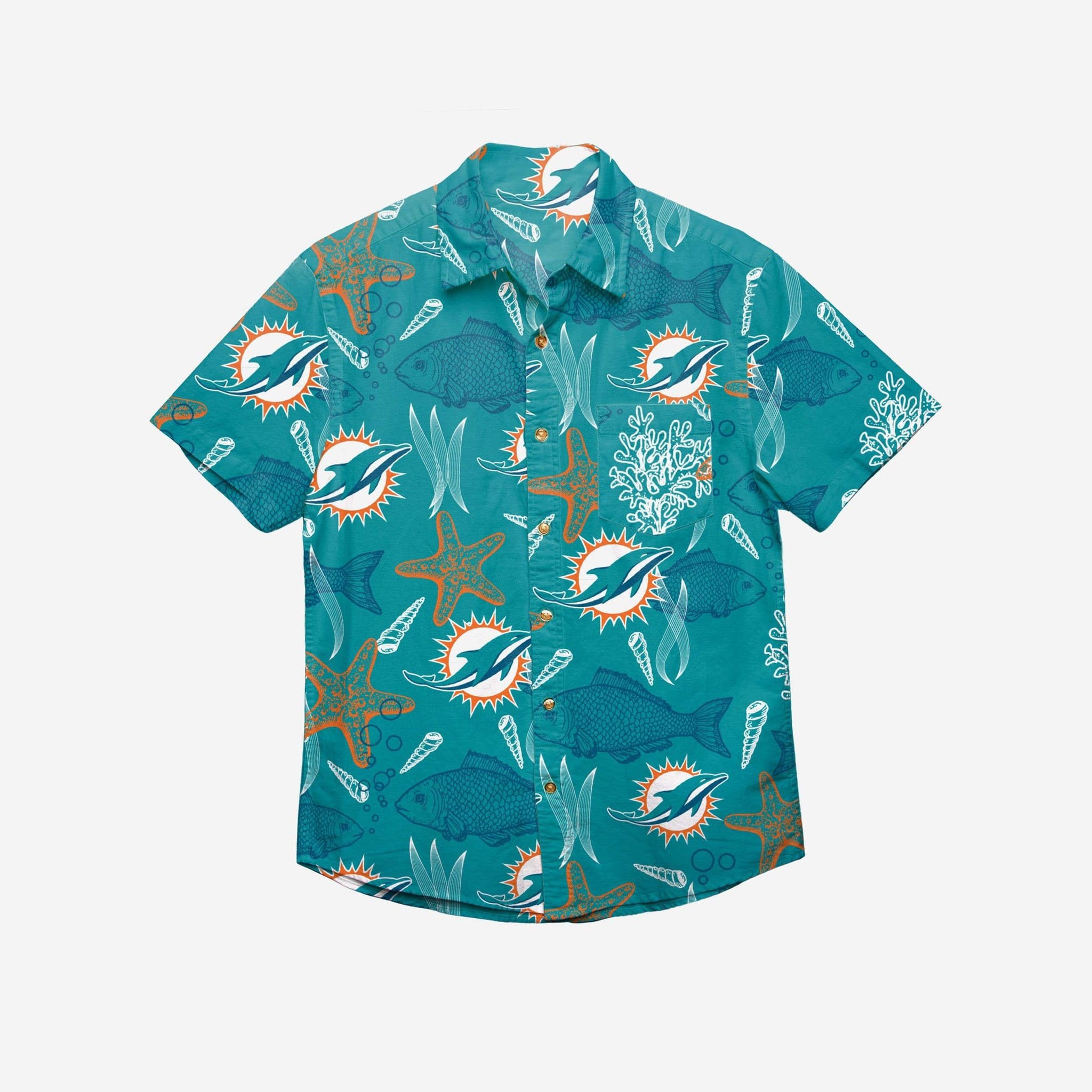 Miami Dolphins Floral Button Up Hawaiian Shirt