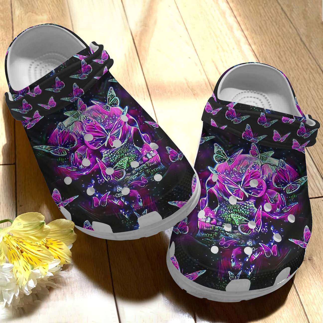 Skull Personalized Clog, Custom Name, Text Beautiful Skull Butterflies, Fashion Style For Women, Men, Kid, Print 3D