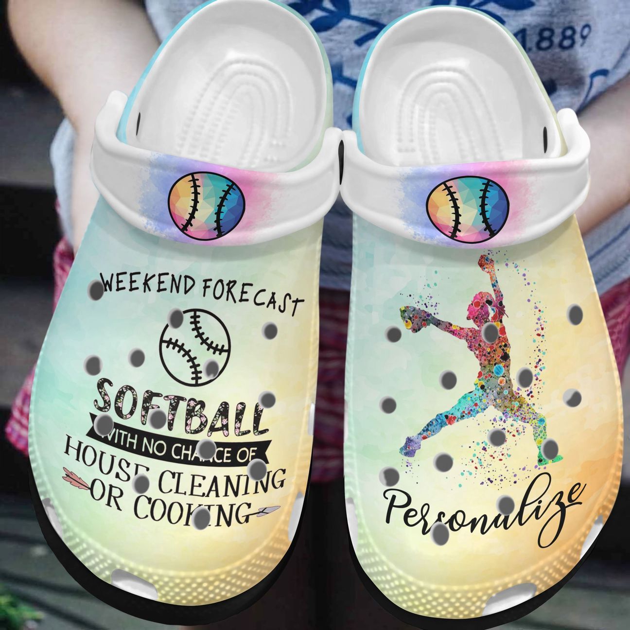 Softball Personalized Clog, Custom Name, Text, Color, Number Fashion Style For Women, Men, Kid, Print 3D Weekend With Softball