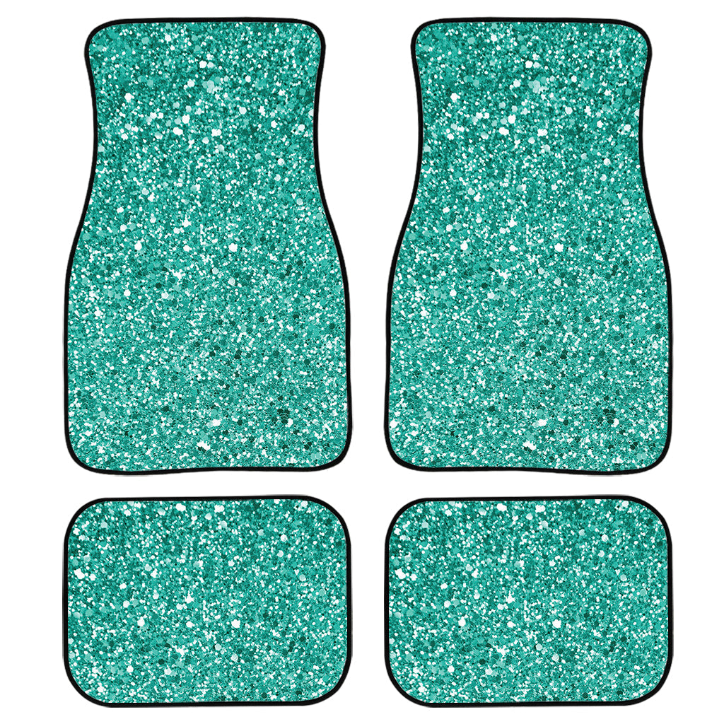 Teal Glitter Texture Print Front And Back Car Floor Mats, Front Car Mat