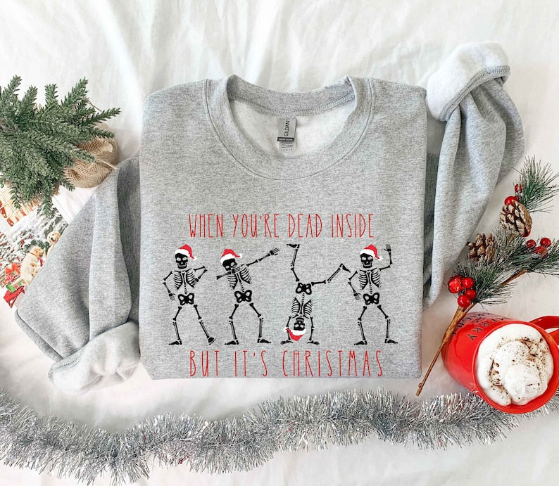 Skeletons Dancing Merry Christmas Sweatshirt 2D Crewneck Sweatshirt All Over Print Sweatshirt For Women Sweatshirt For Men Sws4961