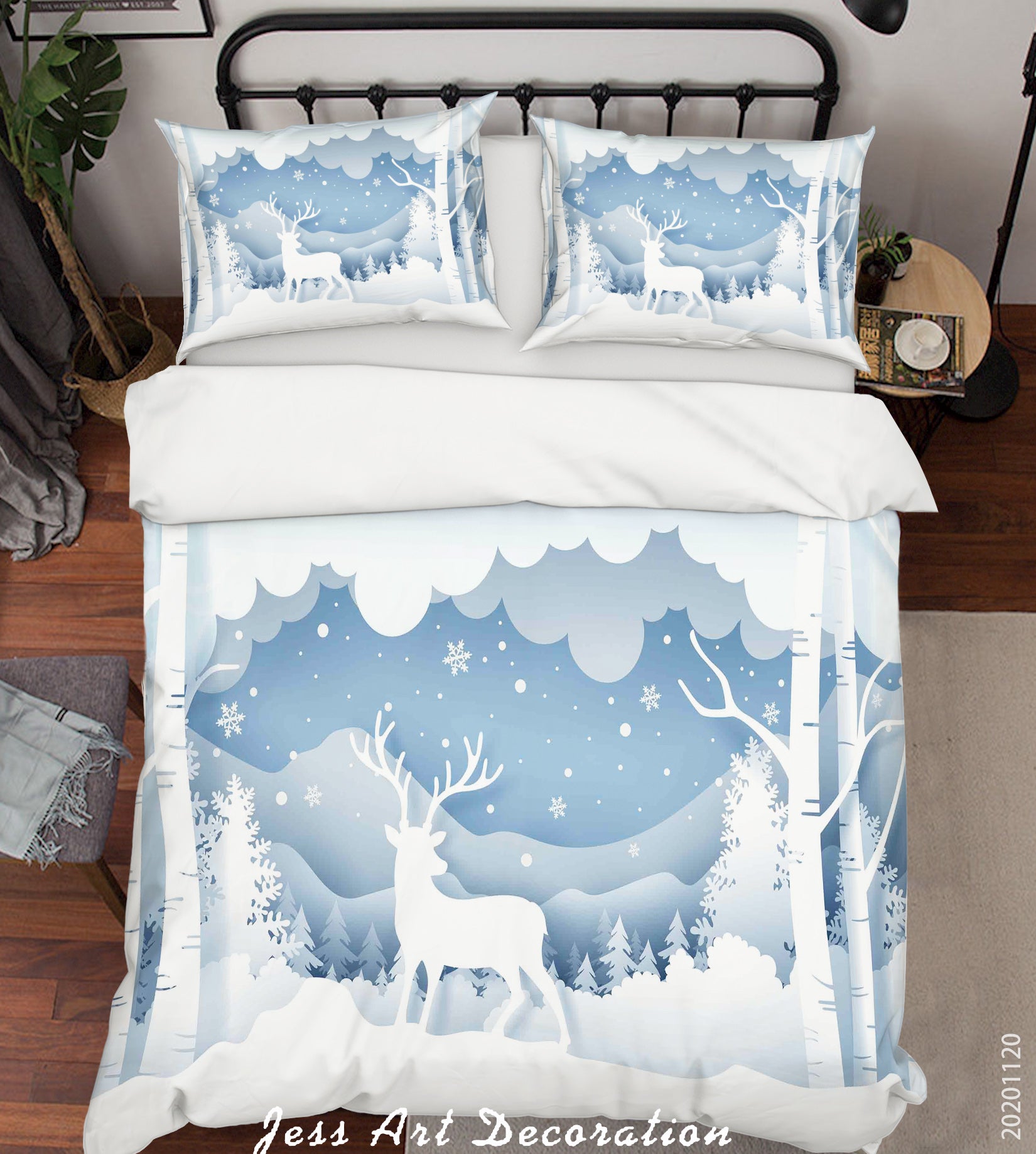 3D Cartoon Snowland Mountain Fir Tree Plant Buck Animal Quilt Cover Set Bedding Set Duvet Cover Pillowcases Lxl