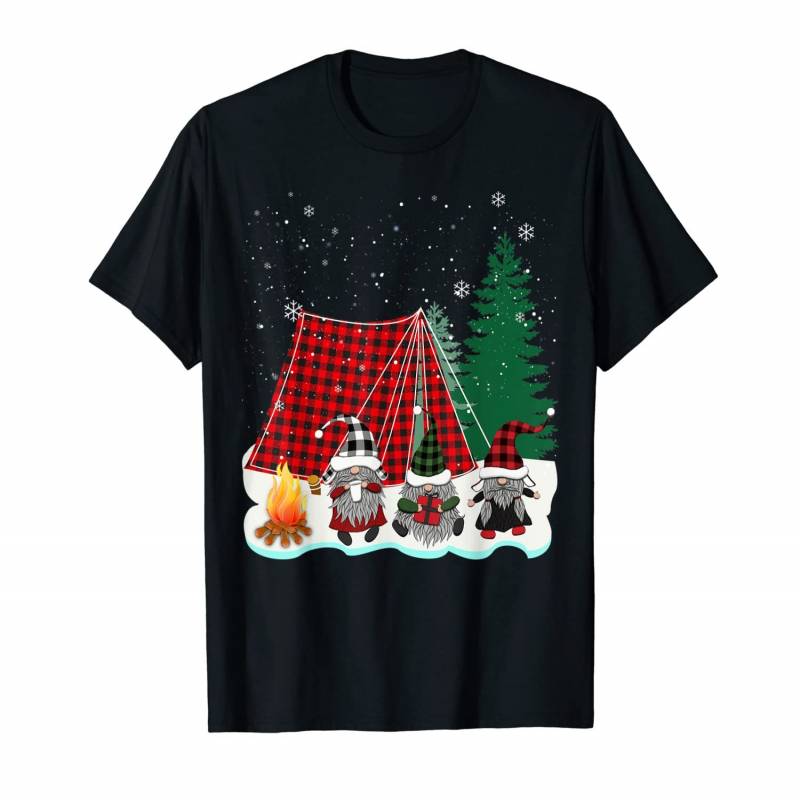 Three Gnomes In Leopard Printed Buffalo Plaid Christmas Gift T-shirt