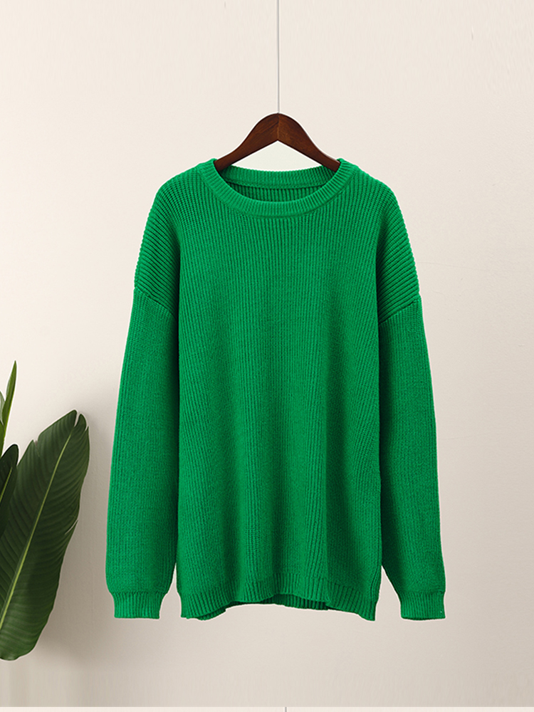 Women Solid Elegant Sweater Pullovers Chic O-neck Long Sleeve Knitted Sweaters 2022 Autumn Office Female Fashion Casual Tops alx