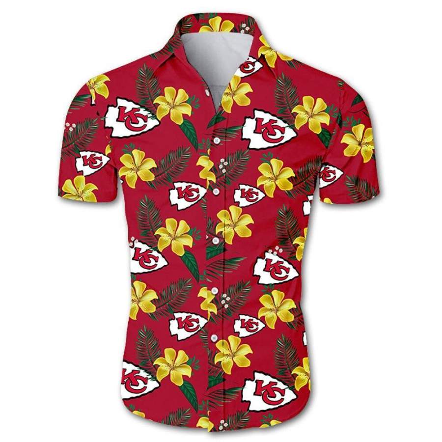 Kansas City Chiefs Hawaii All Over Print Floral Button Up Slim Fit Body Ha92720