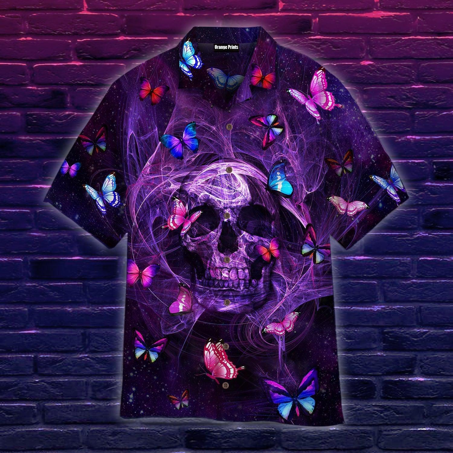 Skull Purple Butterfly Hawaii Shirt For Men And Women Ha39914