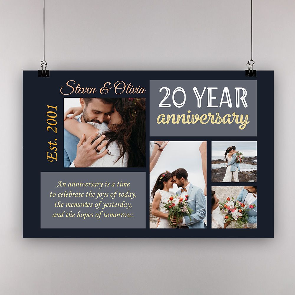 Personalized Photo 20Th Wedding Anniversary Gifts Poster For Couple, Parents, Wife & Husband, Him, Her