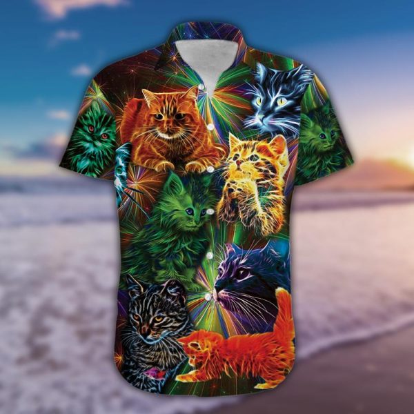 Neon Light Colorful Cat Hawaii Shirt For Men Women Ha101862