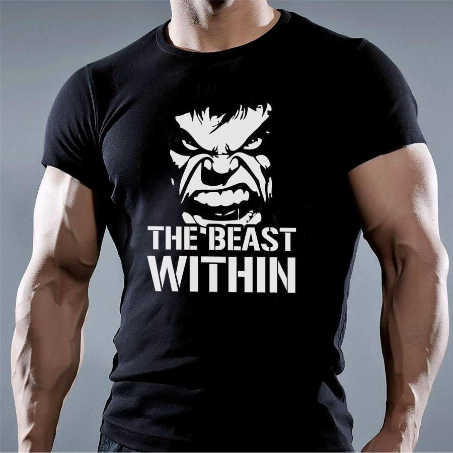 (THE BEAST WITHIN HULK) Workout Motivational T-Shirts Fitness Motivational Weightlifting Training