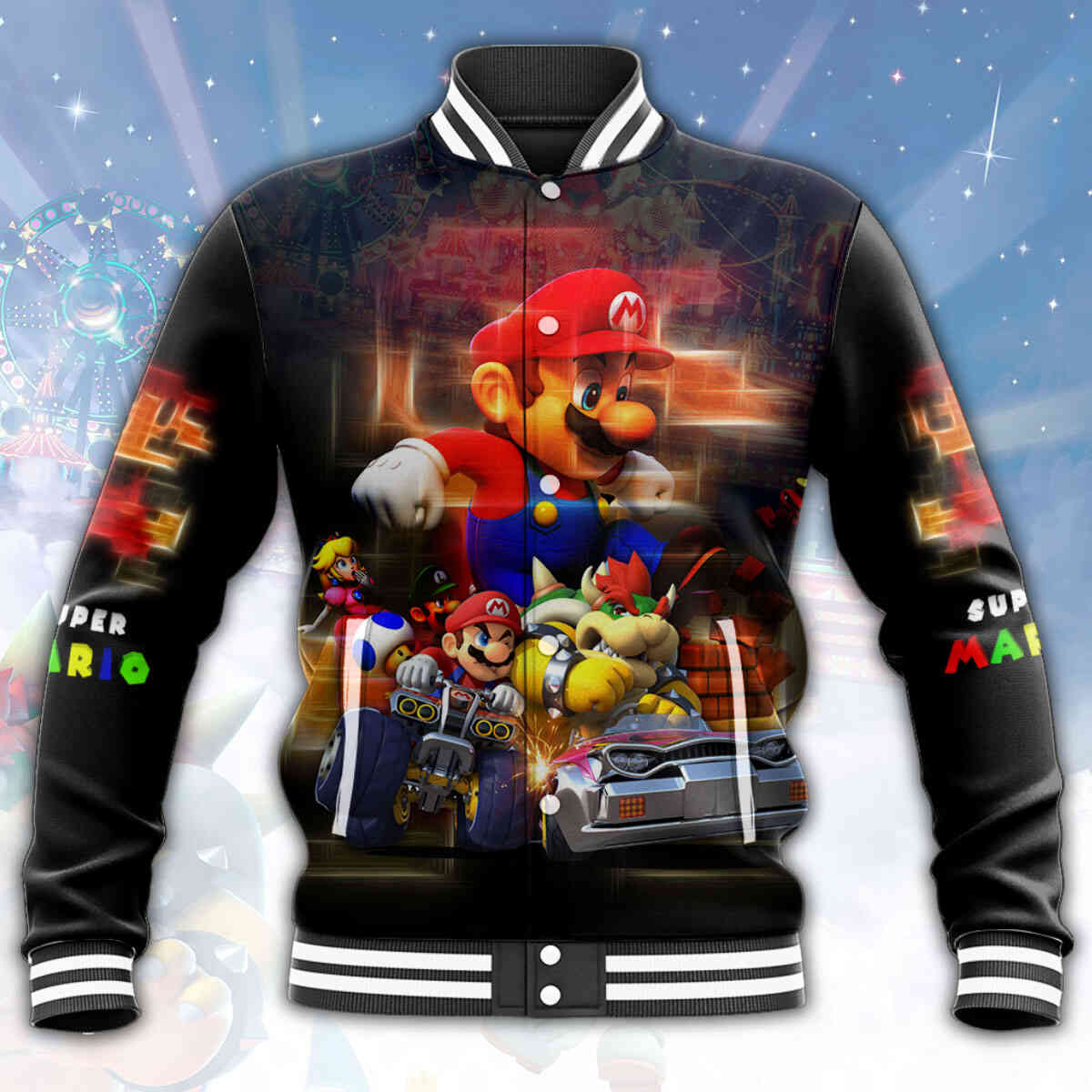 Super Mario All Over Print Baseball Jacket