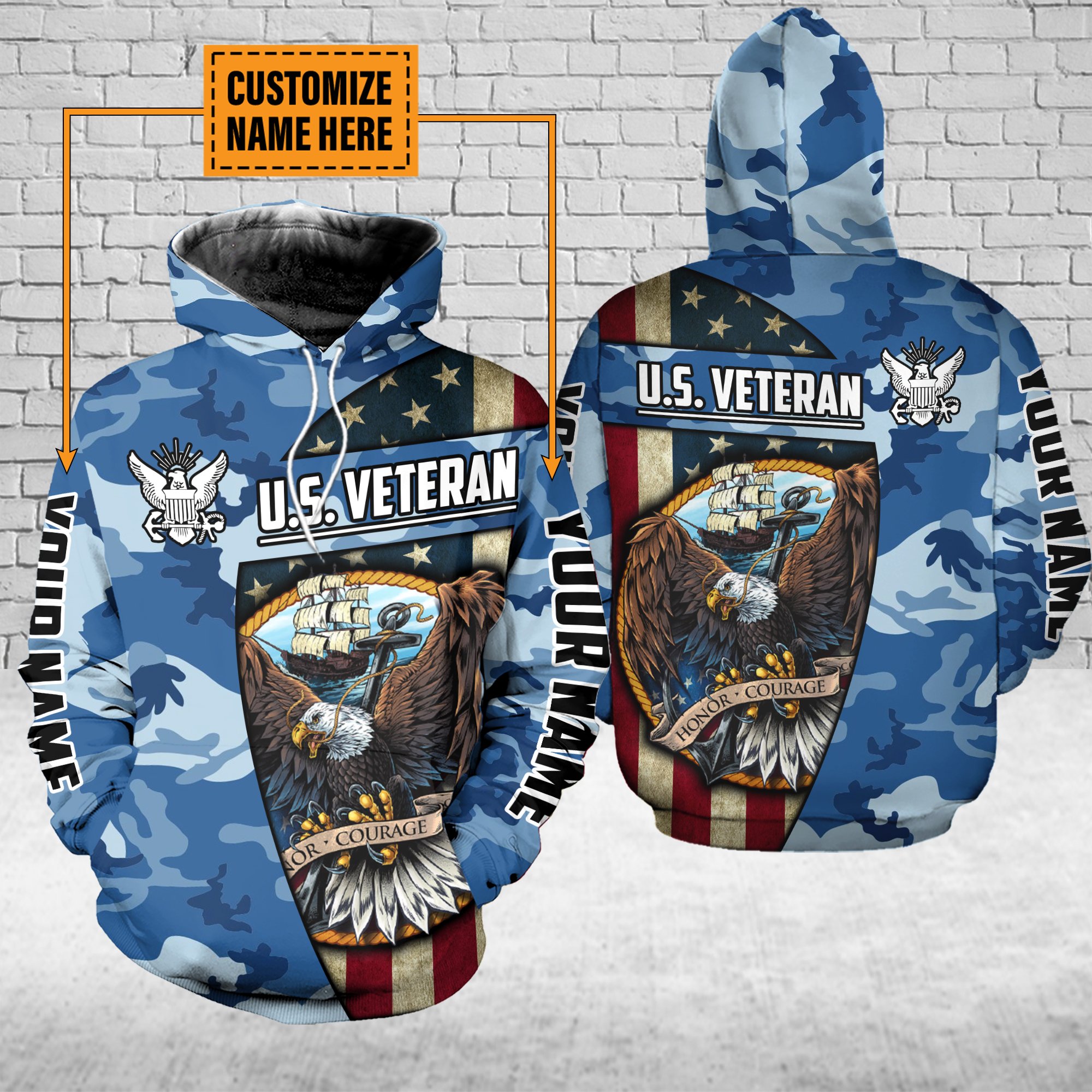 Bekingart 3D Us Camouflage Veteran Navy Eagle Us Navy Hoodie