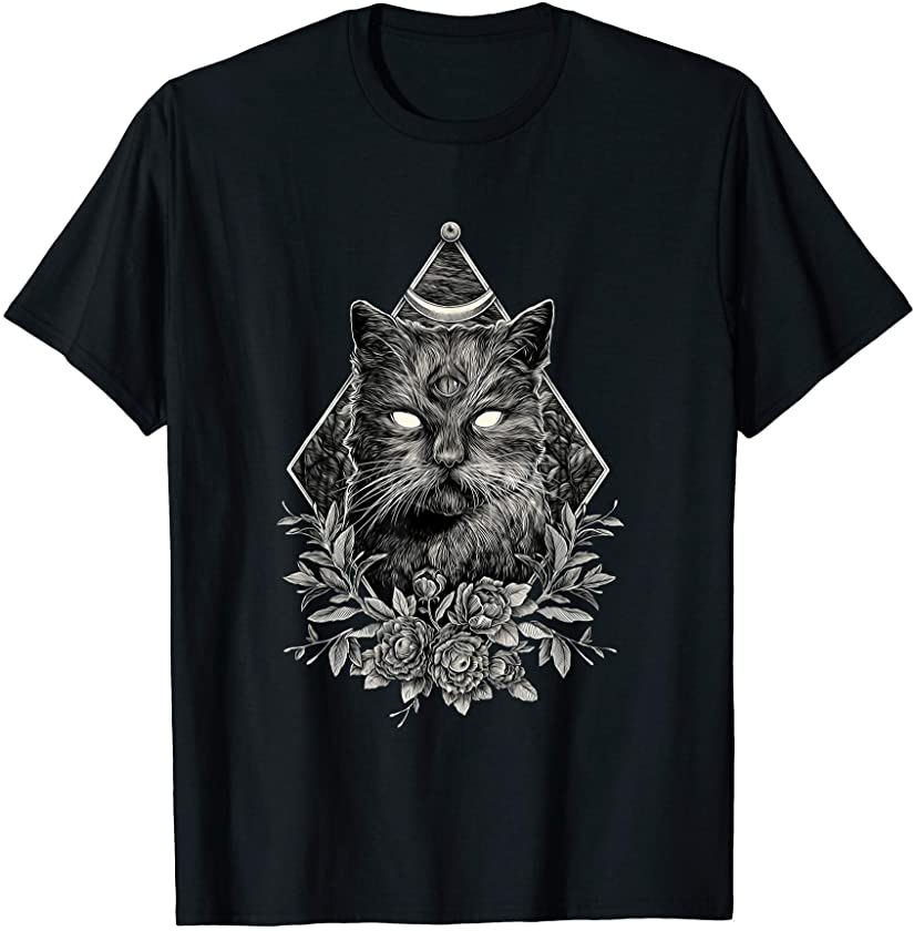 Tee Black Darkness Cat White Three Eyes Evil Kitten Meow T-Shirt