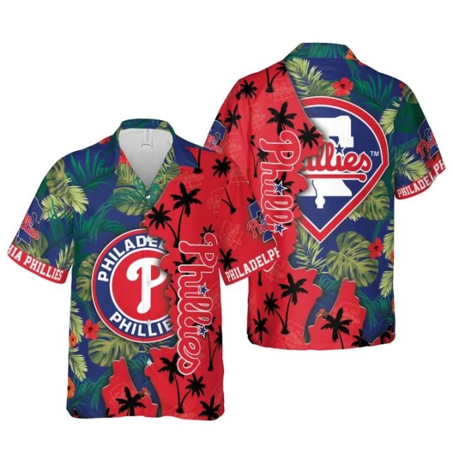 Philadelphia Phillies Hawaiian Shirt Palm Sunset Design