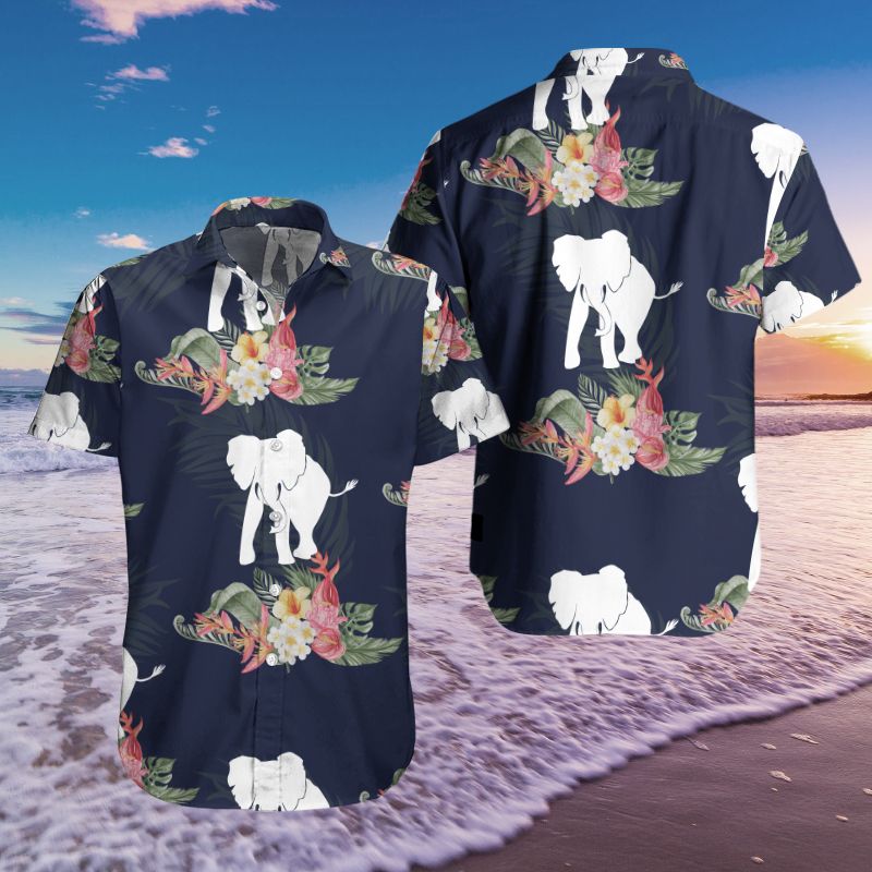 Navy Floral Elephant Hawaiian Shirt Summer Holiday Hthh0542