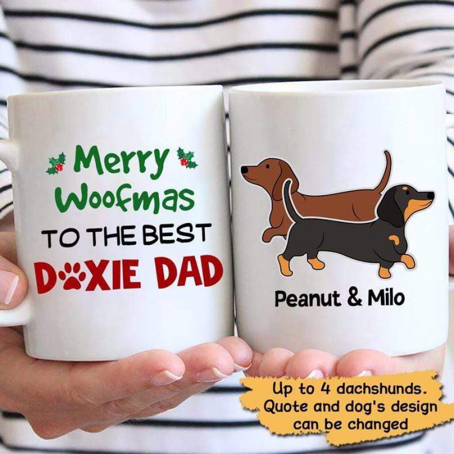 Dachshund Dog Merry Woofmas To Doxie Mom Dad Personalized Coffee Mug