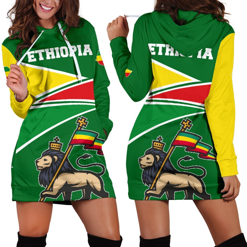 1stTheWorld Ethiopia Hoodie Dress, Ethiopia Strong Lion Women A10