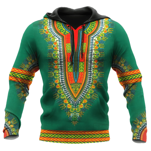 African Green Dashiki Pattern 3D Over Printed