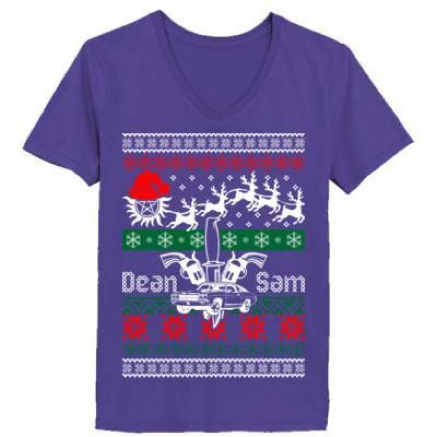 AGR Dean Sam Christmas Ugly Sweater Xmas – Ladies’ V-Neck T-Shirt