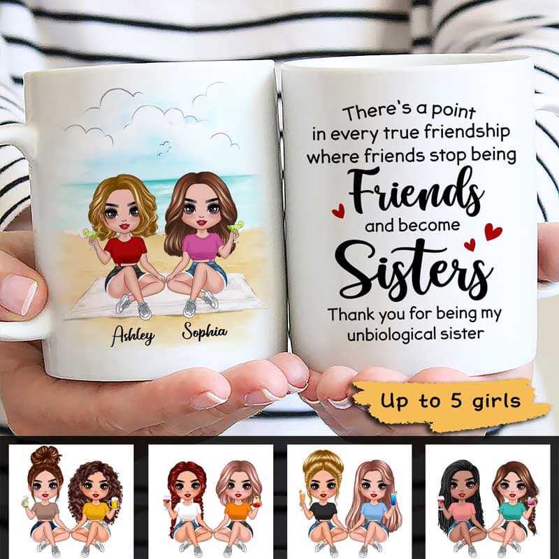 Doll Besties Best Friends Sitting On The Beach Personalized Mug