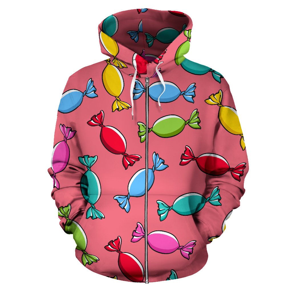 Colorful Wrapped Candy Pattern Zip Up Hoodie