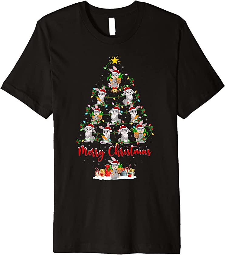 Rabbit Christmas Tree Lights Funny Rabbit Xmas Premium T-Shirt