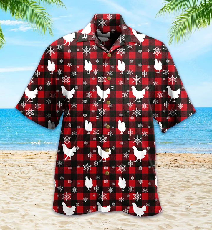 Chicken Red Plaid Snowflake Christmas Pattern Hawaii Shirt Ha90973