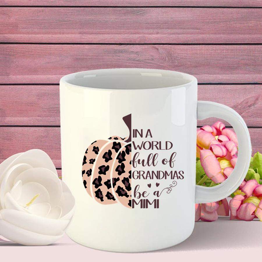 Personalized In A World Full Off Grandmas Be a Mimi Pumpkin Leopard Mug