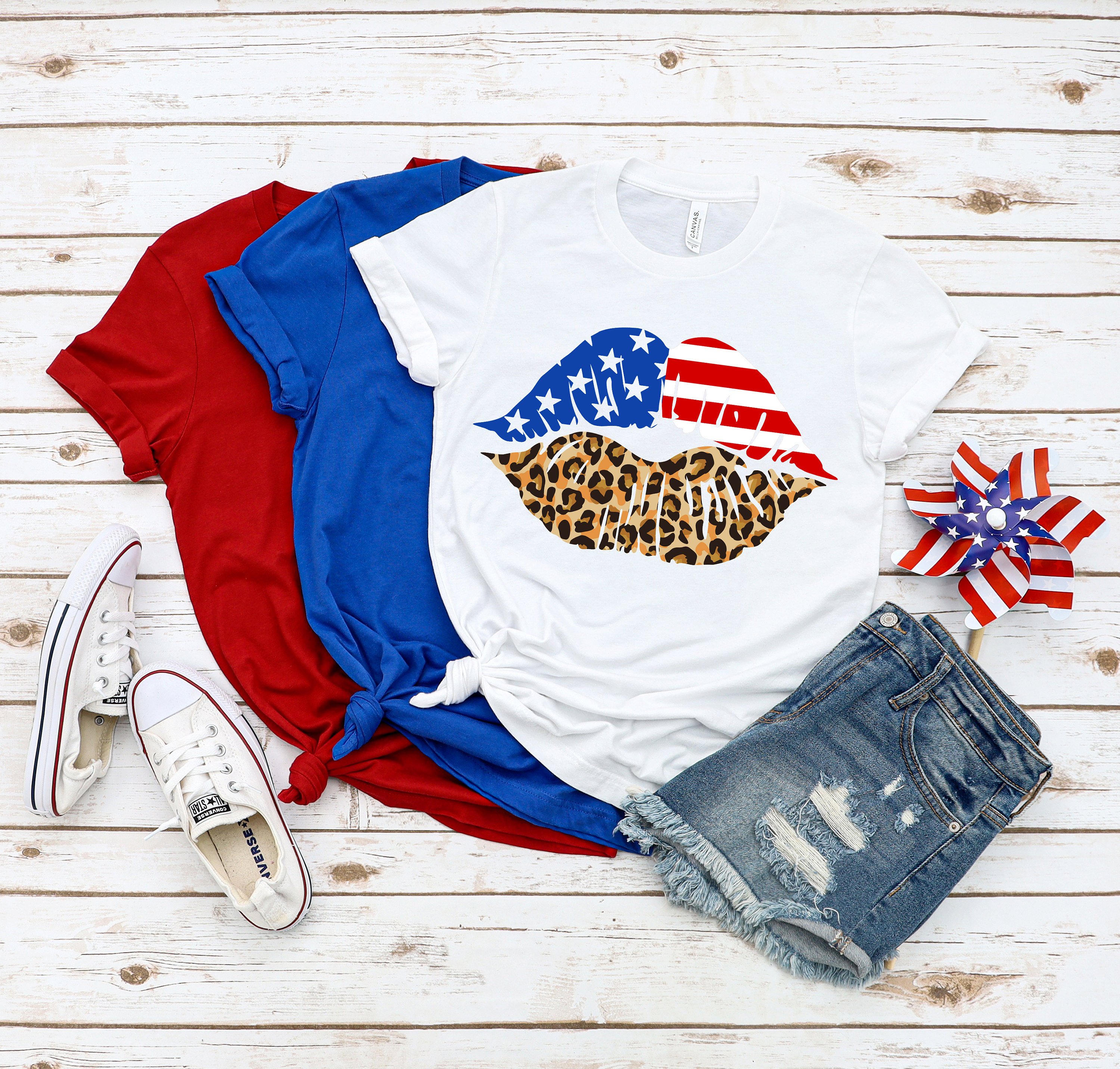 American Flag Lips Shirt, Leopard Print Shirt, Usa Flag Lips Shirt, Patriotic Shirt, 4Th Of July, American Flag Lips Shirt, Usa