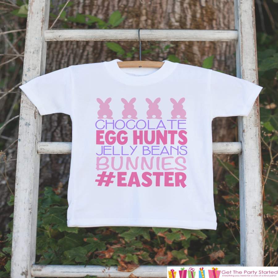 Kids Easter Outfit – Pink #Easter Onepiece or Tshirt – Girls Happy Easter Shirt – Baby Toddler Youth Easter Bunny Easter Egg Hunt Shirt