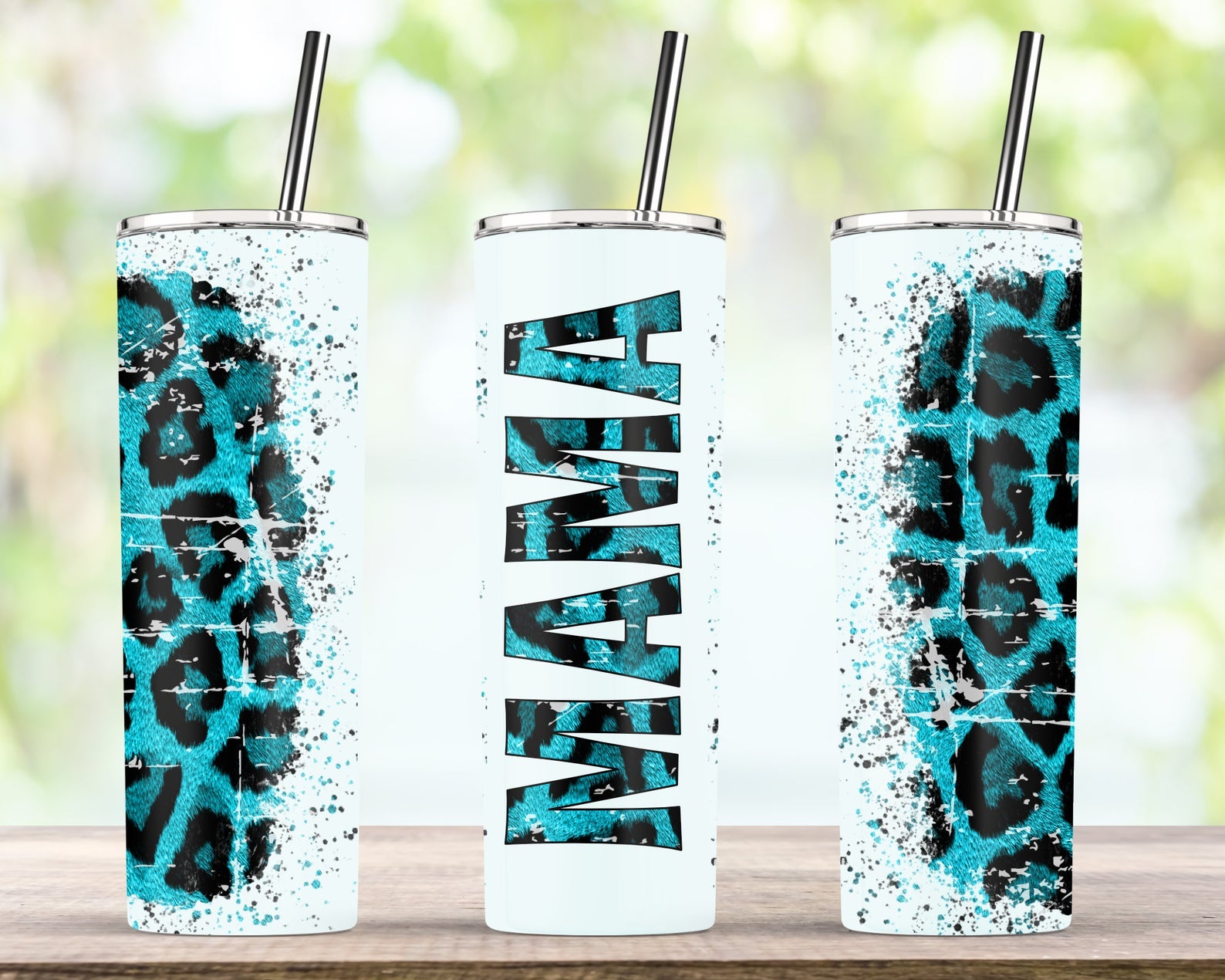 Turquoise Blue Leopard Mama, Gift For Mom 20Oz Skinny Tumbler