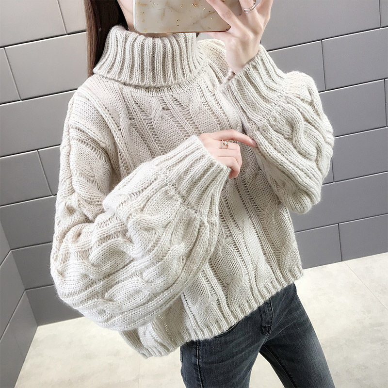 2020 New Autumn Winter Women Turtleneck Knitted Sweater Korean Casual Solid Long Sleeve Sweaters Over Sized Thick Warm Cloth C05 alx