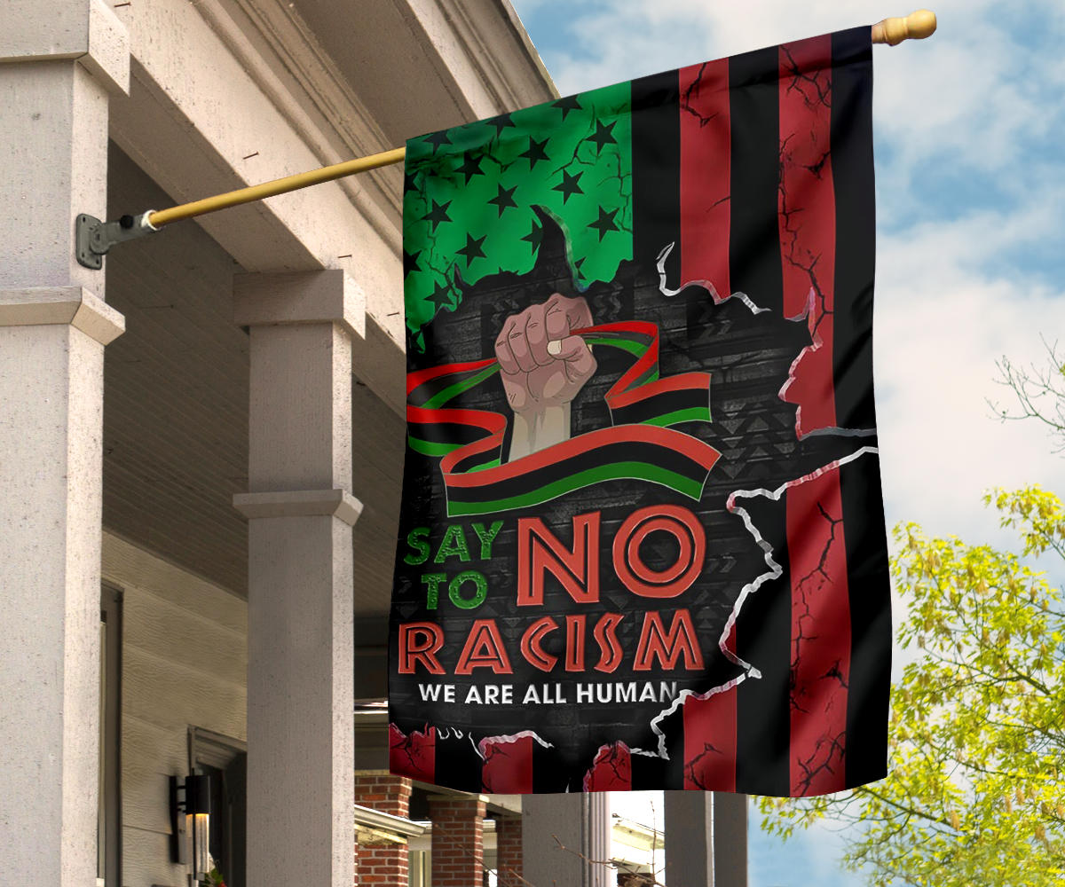 African American Flag Say No To Racism We Are All Human Black People Flag Juneteenth Decor