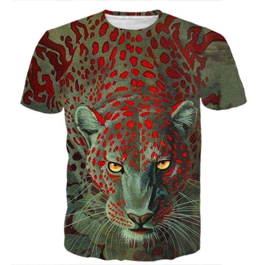 Brave Leopard in Green Shirt