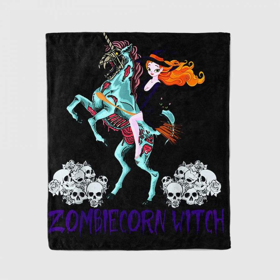 Zombiecorn Witch Funny Zombie Unicorn Halloween Gifts Blanket Personalized Fleece Blanket Halloween Gifts