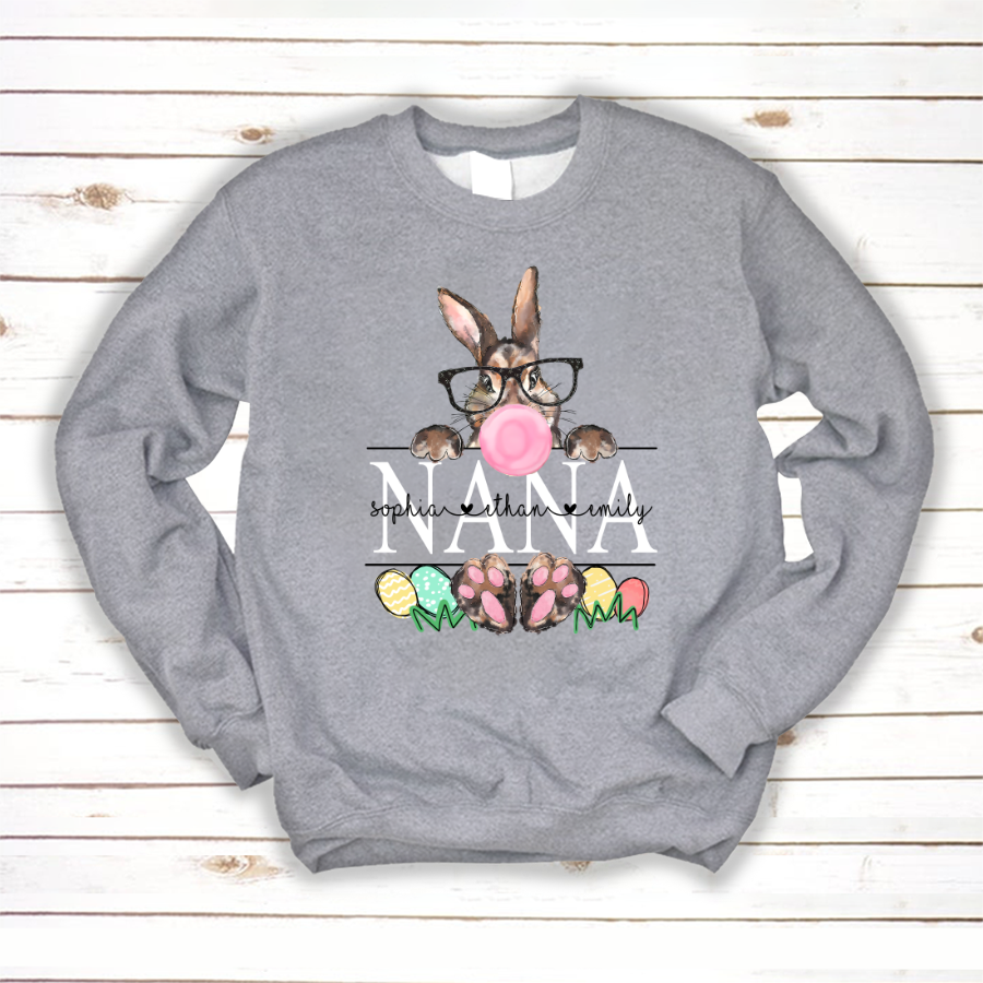 Bunny With Glasses & Bubblegum, Nana With Kids, Easter Day Gift Cth01 Sweatshirt